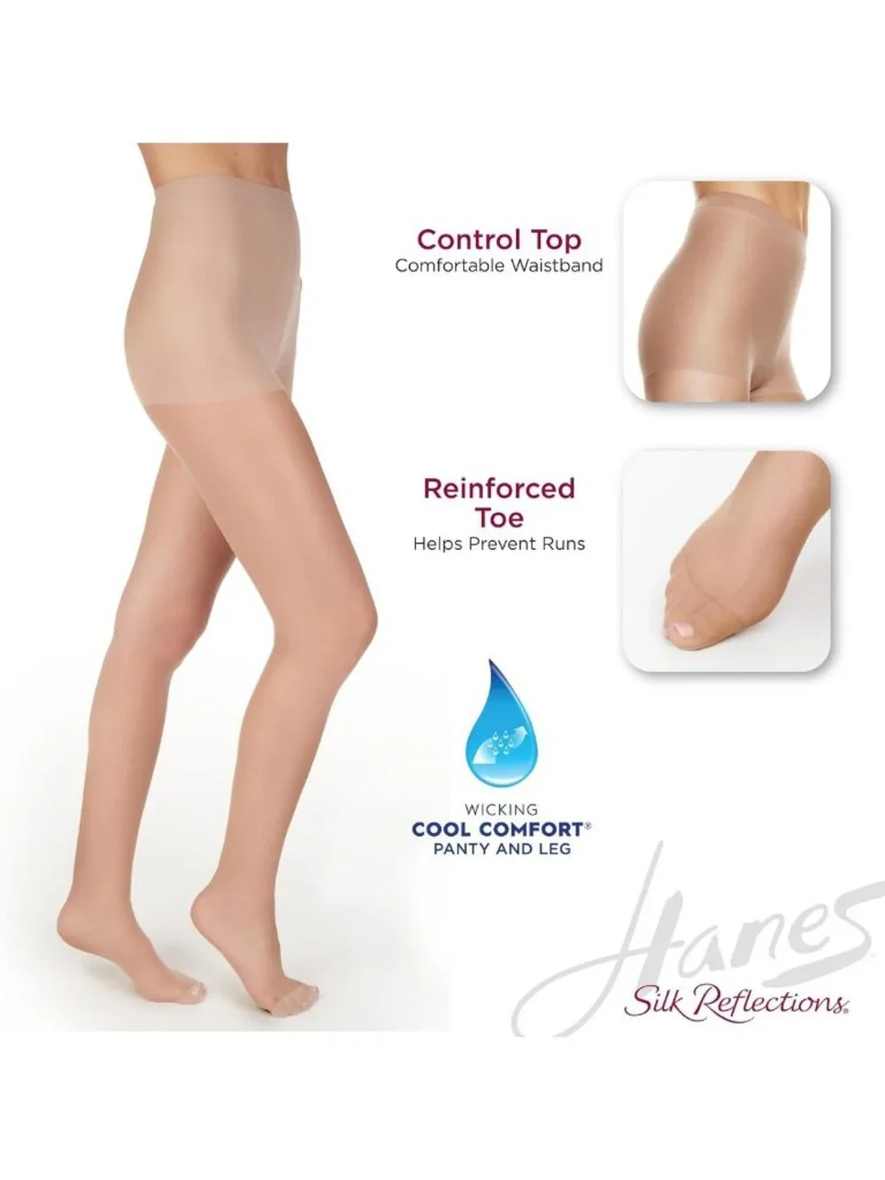 Silky Sheer Control Top Pantyhose with Reinforced Toe for Women - Comfortable